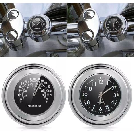 Set of 2 handlebar thermometers 22-25 mm (black), handlebar clocks, waterproof temperature accessories for mounting on motorcycle handlebars MUMU (1/4)