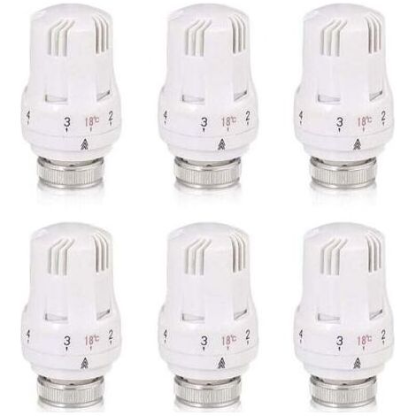Kit de 6 têtes thermostatiques radiateur M30x1,5, robinet thermostatique chauffage maison et bureau (1/4)