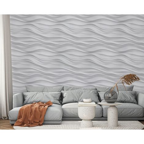 Wallarena Vliestapete Abstrakte Wellen Weiß Grau 3D-Optik für Wohnzimmer und Schlafzimmer, 10 m x 50 cm – inkl. Kleister & Anleitung (1/5)