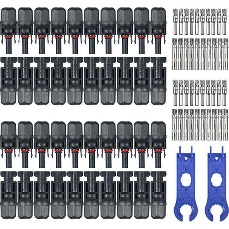 20 paires de connecteurs mâle/femelle pour câble de panneau solaire avec outil d'assemblage à clé pour système PV, (1/4)