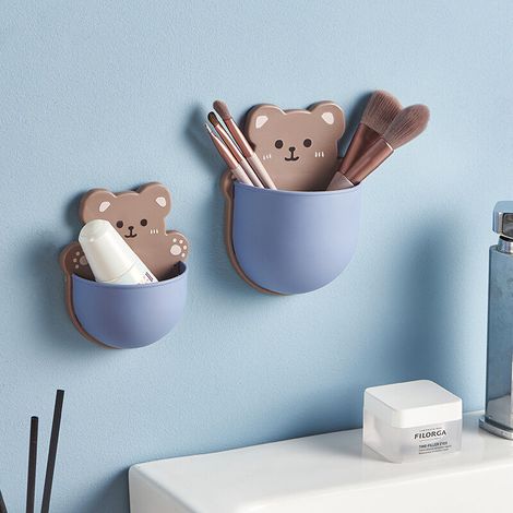 Boîte de rangement murale pour animaux de dessin animé mignon, support de téléphone mural auto-adhésif multifonctionnel(trompette d'ours) (1/5)