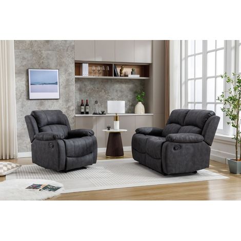 Manual Reclining Sofa Collection Sectional  Couches Set Grey  - 2+1 Seater Sofa Set (1/2)