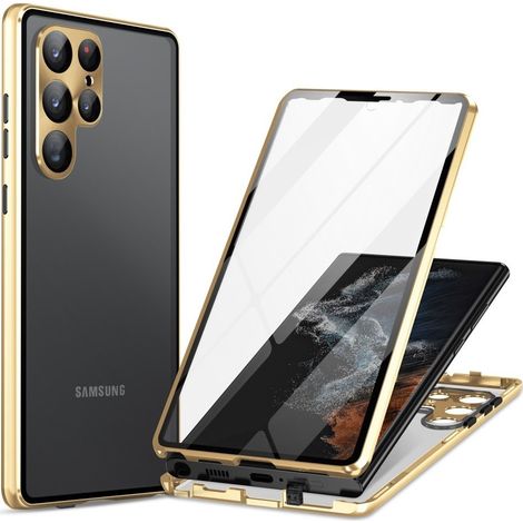 Custodia magnetica in doppio vetro per Samsung Galaxy S23 Ultra, colore oro. (1/5)