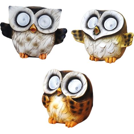 Lot de 3 Lampes Solaires Extérieure en Résine Forme Hibou pour Jardin et Pelouse, Étanche, Décoration Lumineuse Créative, Lampe Solaire pour Patio et Espace Extérieur (1/5)