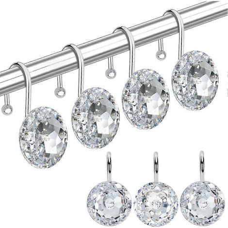 Lot de 12 anneaux de rideau de douche décoratifs en acrylique avec strass. (1/5)