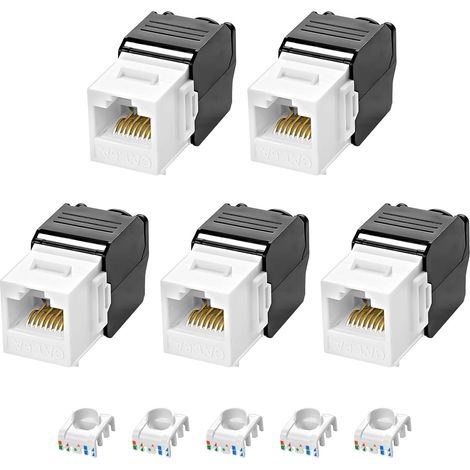 Cat6A Keystone Jack RJ45 Ethernet Cable Adapter 10Gbps Toolless Cat6A Network Panel Adapter (5 Pack) (1/5)
