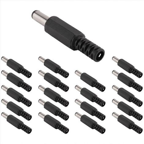 20 fiches d'alimentation CC mâles noires, 2,5 × 5,5 mm (1/5)