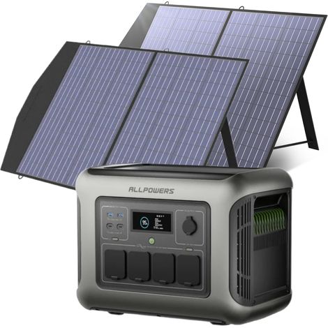 ALLPOWERS R1500 LITE Portable Power Station with 2 x 100W Solar Panels, 1056Wh LiFePO4 Battery, 1600W AC Outlets (3200W Max), 100W USBC, 15ms UPS, Fast Charge Solar Generator for Camping RV, Emergency (1/5)