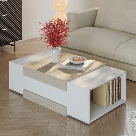 Couchtisch Eljak 110x57x31 cm Weiß/Travertin [en.casa]