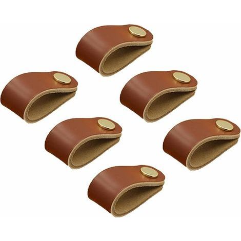 Hunataka OÜ-6 Pièces Cuir Poignee,Cuir Meuble Poignée, Poignee Cuir Bouton,Cuir Poignées de Placard, Poignées en Cuir Cuisine armoires,Poignée en Cuir Délicat avec Vis （marron） thsinde (1/5)