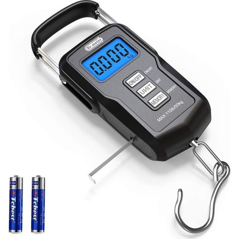 Balance de pêche numérique suspendue Dr.meter 110 lb/50 kg avec fonction de rangement et comparaison numérique, écran LCD rétroéclairé (1/5)