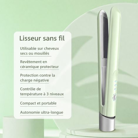 Mini fer à lisser et boucler sans fil 2 en 1 rechargeable Vert vert 235 g – Livraison gratuite
