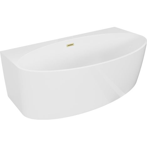 Mexen Bruna bañera independiente adosada 150 x 82 cm, blanco brillo, desagüe dorado cepillado - 52731508200-55 (1/3)
