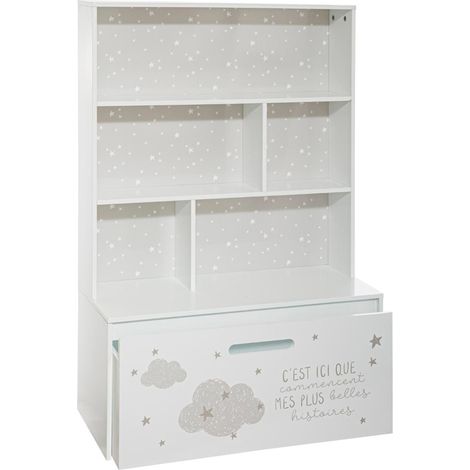 Atmosphera – Meuble de rangement pour enfants blanc avec coffre à roulettes – MDF résistant aux rayures – Dimensions 75x30x113,5 cm – Design minimaliste (1/4)