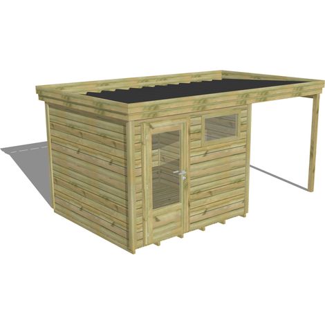 ABRI DE JARDIN bois Pin autoclave 27mm - 4,64x2,64m / 12,3m2 - Bac acier - Plancher bois (1/5)