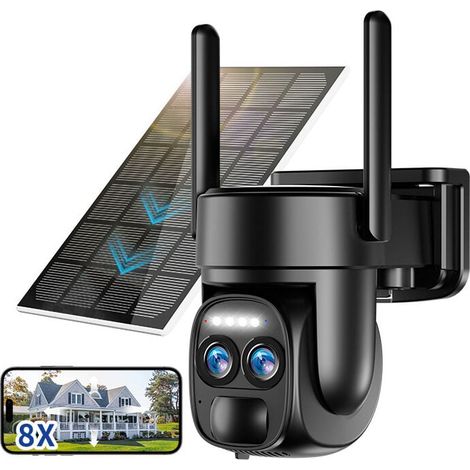 Caméra Extérieure 4K WiFi Solaire sans Fil, 5Dbi Vision Nocturne, Détection Humaine IA, Audio Bidirectionnel, Panneau Solaire Intégré, Noir ANPVIZ (1/5)
