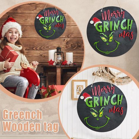 Weihnachtliches Willkommensschild, grüner Holzkranz für Haustür, Wand, Veranda, Innen- und Außendekoration, Partydekoration (1/5)