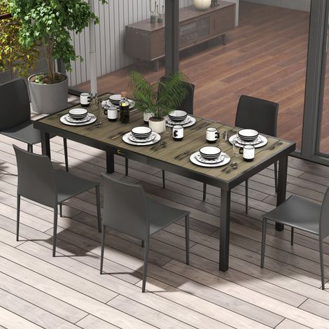 Mesa de jardín rectangular para 8 personas, fabricada en aluminio, mesa de comedor exterior con tablero de lamas de PE.