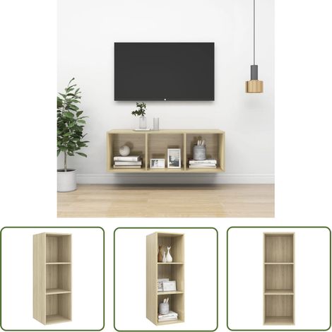 The Living Store Meuble TV mural Chêne sonoma 37x37x107 cm Bois d’ingénierie - Meuble Tv Mural - Armoire Tv Murale - Étagère Tv - Rangement Tv - Meuble Tv Chêne Sonoma (1/5)