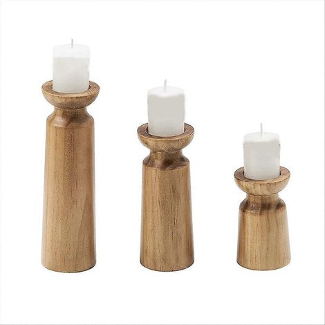Lot de 3 Bougeoirs en Bois Naturel, Style Rétro pour Mariage, Supports de Bougies Décoratifs Chics (1/5)