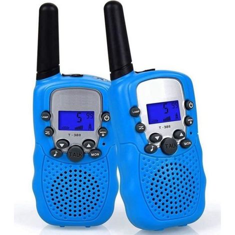 Talkie-Walkie - Portée 3 km - Écran LCD Rétroéclairé - Lampe de Poche Intégrée - Clip de Ceinture - Pour Enfants - Bleu - Paire (1/4)