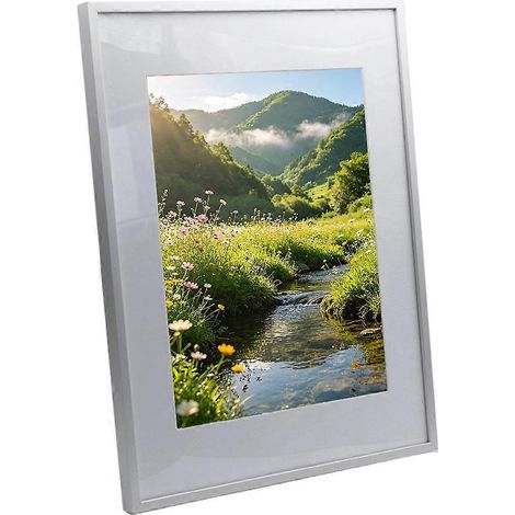 Cadre photo mural en métal (format A4 21 x 297 cm) - Alliage d'aluminium et verre acrylique - Argenté (1/4)