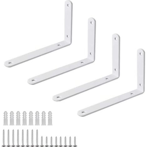 Set di 4 staffe a L in acciaio inox resistenti per appendere mensole e mobili (bianche)