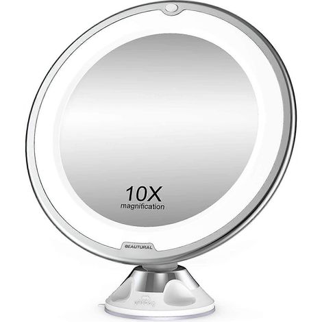 Miroir de maquillage Beautural avec grossissement x10 et éclairage LED, fixation à rotule orientable à 360° (1/4)