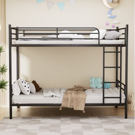 Letto a castello 90x190 cm, struttura in metallo, sponda alta, scala stabile, nero (1/5)