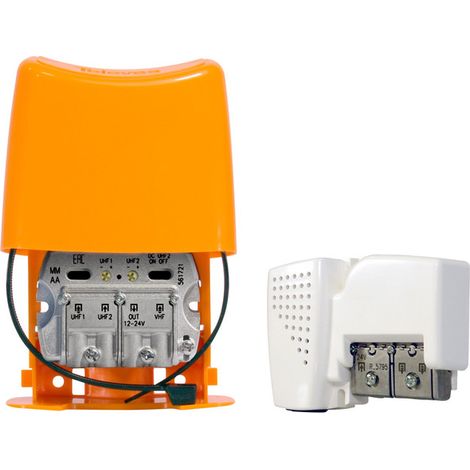 Amplificateur TV 2 entrées UHF, 1 entrée VHF – Gain 27 dB UHF, 107 dBμV sortie – Filtre LTE intégré – Pour installation professionnelle – Televes (1/7)