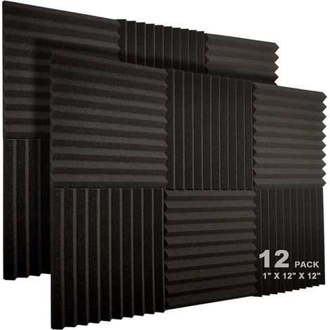 Lot De 12 Panneaux Acoustiques 10 Fentes 1 X 12 X 12 Pouces En Mousse Acoustique Cales D'Insonorisation De Studio Panneaux Haute Densite Resistants Au Feu (Noir) (1/4)