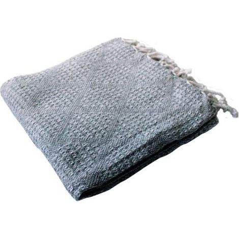 Plaid a franges effet tricot 130 x 160 cm Dune gris clair