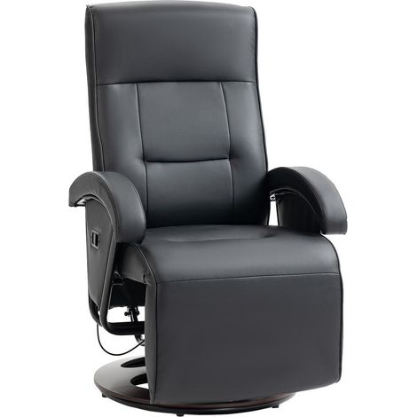 Pour Salon et Coin Lecture Fauteuil Relax Pivotant Inclinable avec Repose-Pieds Rembourré Similicuir Noir Base Bois (1/5)
