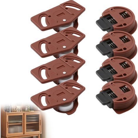 4 Paires Roulettes Placard et Guides pour Portes Coulissantes, Kit Complet pour 2 Portes de Placard ou Armoire, Roues Silencieuses avec Mécanisme de Guidage (1/5)