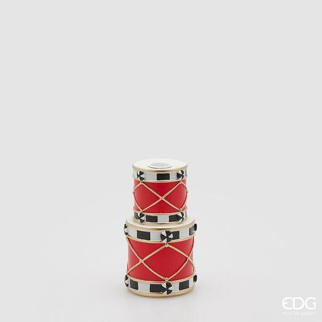 EDG Enzo De Gasperi Portacandela Tamburo Natale H 15 Cm D 8 Cm White Black