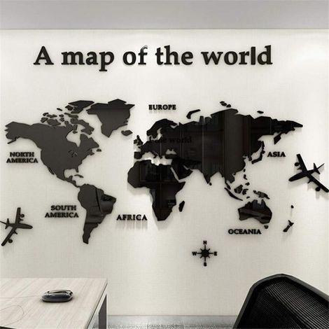 Carte du Monde 3D Stickers Muraux Décoration Murale Pour Maison Bureau étude Salon Canapé Fond Stickers Murau En Trois dômensions Décoration(L-180 x 100cm)- (1/5)