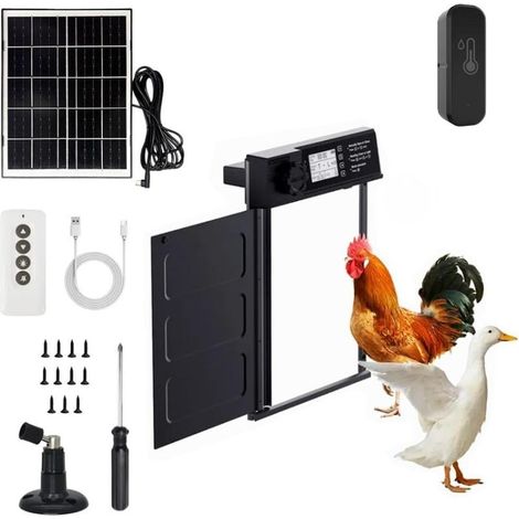 Porte Poulailler Automatique Solaire Température & Humidité Idéales pour la Santé des Poules Utilisation & Installation Ultra Simples Aluminium Renforcé Tout Temps Autonomie Longue durée (1/5)