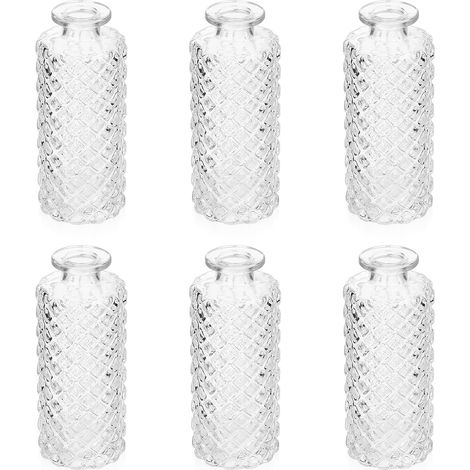 Set aus 6 Mini-Vasen aus klarem Glas im Vintage-Stil, perfekt für die Tischdekoration oder als Mittelstück für Hochzeiten oder Blumensträuße. (1/5)