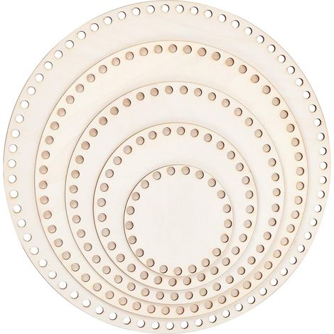 Sollbry 5 tailles Fond de panier en bois naturel, Panier au crochet en forme de cercle Base en bois pour la vannerie, 10/15/20/25/30 cm de diamètre (1/5)