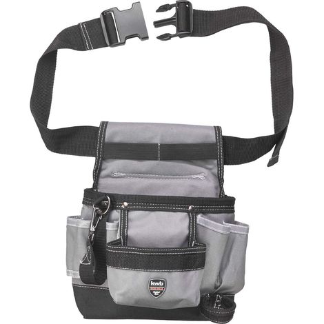 kwb Werkzeug-Gürtel aus Nylon mit Nageltasche, großen und kleinen Taschen, Hammerschlaufe und Schlaufe mit Karabinerhaken, 19 x 8.5 x 21 cm