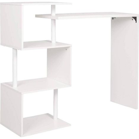 WOLTU Bartisch Stehtisch Bistrotisch Bartheke Tresentisch, mit 3 Ablageflächen, aus Metall & MDF, drehbar, 134x38x112cm(BxTxH), weiß (1/5)