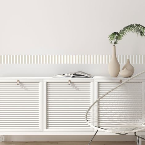 Frise décorative adhésive rayée beige 10 cm X 300 cm – Décoration murale moderne – Facile à poser – Fabrication française – Plage (1/5)