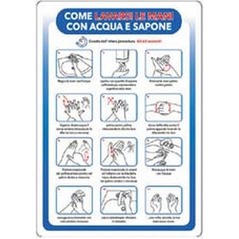 10PZ CARTELLO "COME LAVARSI LE MANI" - cm.35x50h. in plastica