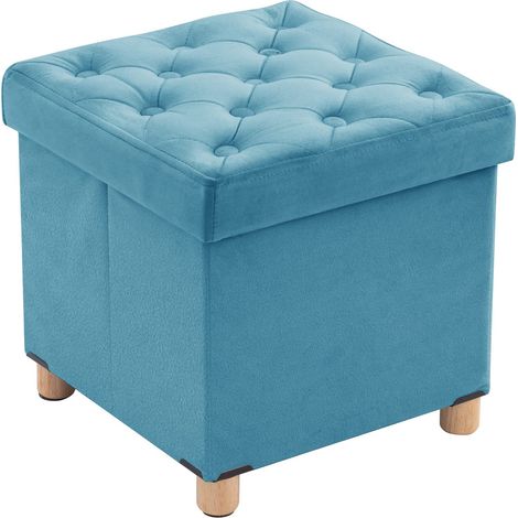 Pouf Rangement Pliable, Tabouret Cube en Velours avec Couvercle, Petit Pouf Coffre Repose-Pieds pour Salon Chambre Entrée, 40 x 40 x 40 cm, Vert (1/5)