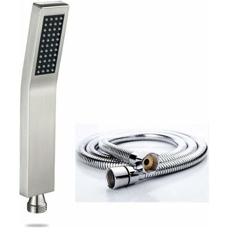 Pommeau de Douche avec Tuyau, Pommeau Douche + 1,5 M Tuyau de Douche Flexible, Haute Pression Douchette Pommeau Economiseur d'eau, Douchette Pommeau Acier Inoxydable, 1 Modes (Carré) (1/5)