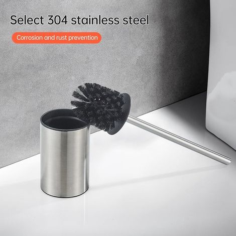 WC-Bürste aus Edelstahl – modernes, pflegeleichtes Design – stilvoll – für die Badhygiene – mit Halterung – 9 x 9 x 38 cm – silber (1/5)