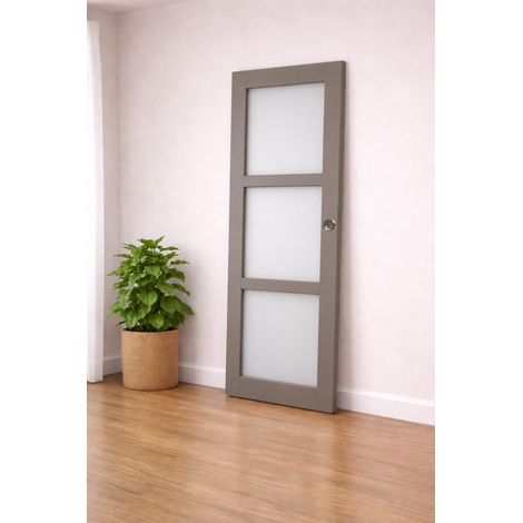 Porte Coulissante Gris Taupe Ral 7006 Vitrée H204 X L73 Cm, Coquilles, Tire Doigt Gd Menuiseries