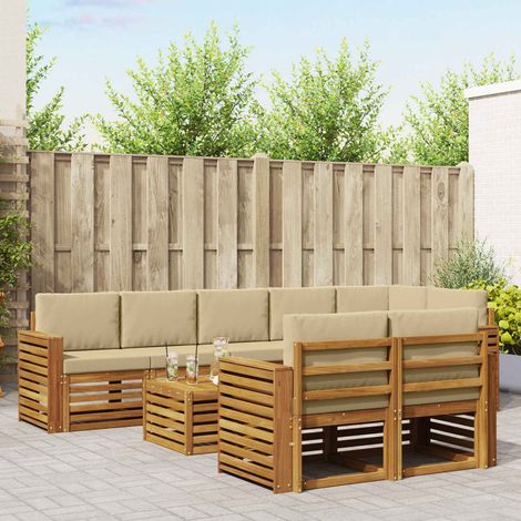 vidaXL Sofagarnituren 9 pcs Natur und Beige Massivholz Akazie (1/5)