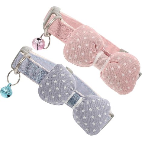 Collar con cascabel y lazo para gatos con estampado a cuadros, 2 unidades. (1/5)