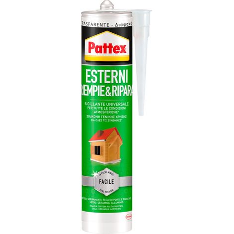 Pattex Sigillanti Light Esterni Riempie&Ripara, Sigillante universale acetico, Sigillante esterno trasparente, Sigillante impermeabile per interni ed esterni, 1x280ml cartuccia (1/5)